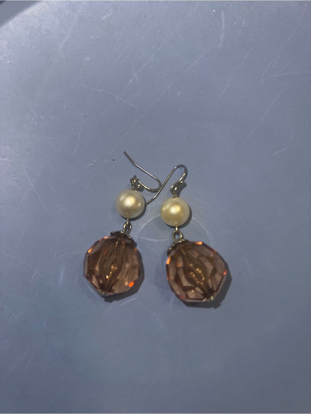 Cream Pearl and Amber Faceted Drop Earrings